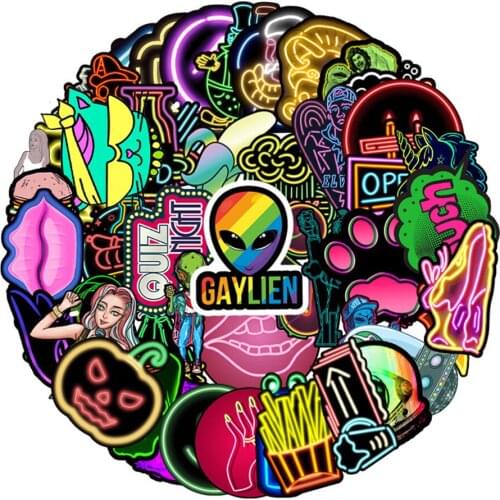 10/30/50pcs Neon Light Cartoon Graffiti Stickers For Kids Laptop Motorcycle Luggage Bike Car Waterproof Sticker Decal DIY Toys