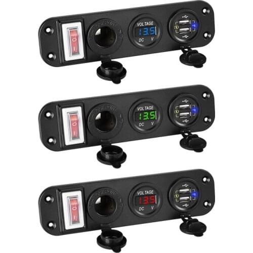 Cigarette Lighter Socket with Rocker Switch 4 in 1 New Digital Voltmeter+12V Power Socket +Dual USB Power Charger Adapter