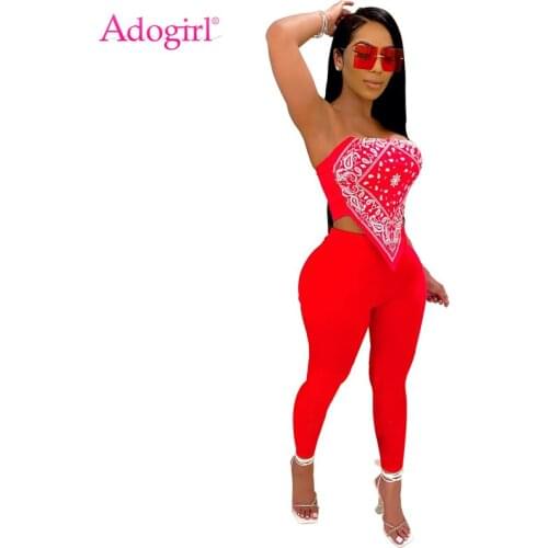 Adogirl 2020 Autumn New Bandana Print Bandanna Crop Top Solid Pencil Pants Casual Suit Women 2 Piece Set Night Club Outfits
