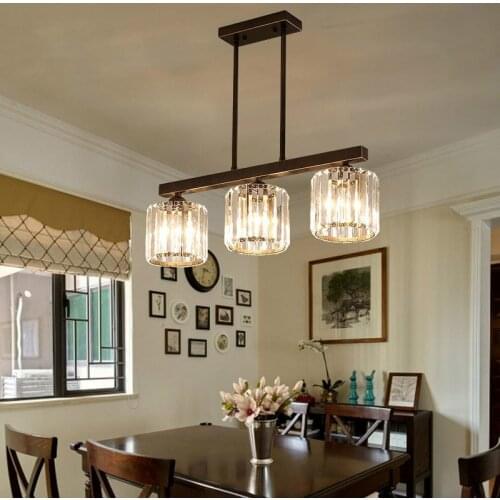 American Matte Black Metal E14 Pendant Lights Dining Room Lustre K9 Crystal Droplight Led Hanging Lamp Suspend Light Fixtures