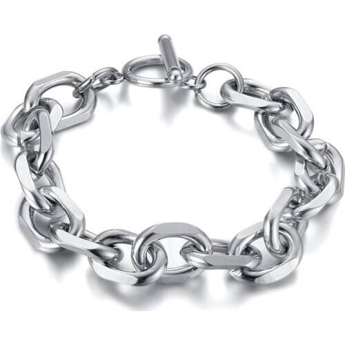 8mm 10mm 12mm Stainless Steel Big Rolo Chain Bracelet for Men CharmToggle Clasp Charm Rolo Link Chain 7-8.3 Inch