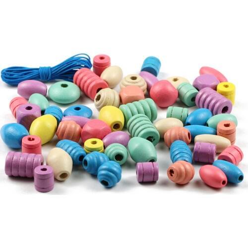 BTFBES Boxed Various wooden Spacer Beads cylinder Natural Wood loos bead for Child Baby Toy DIY Jewelry necklace Bracelet making