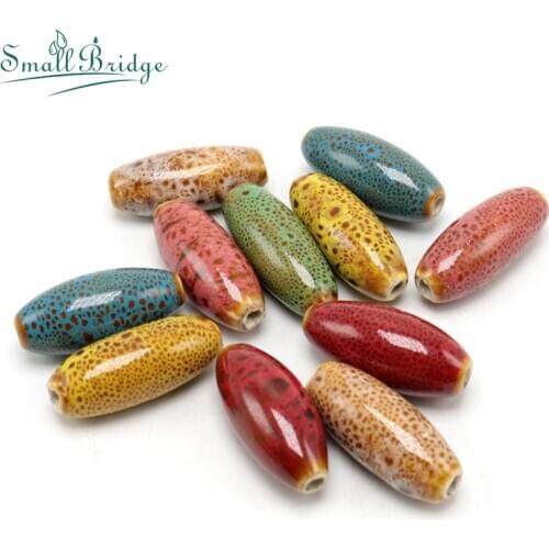 30mm Flower Glazed Long Oval Ceramics Beads For Jewelry Making Necklace DIY Accessories Loose Spacer Porcelain Bead Wholesale