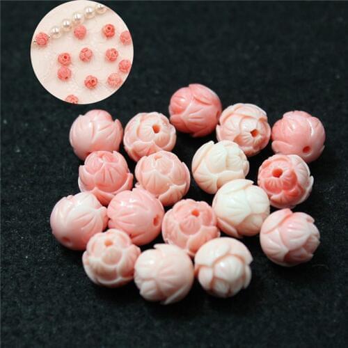 15pcs/lot Pink Coral Shell 10mm Carved Lotus Beads Spacer Buddha Beads Bracelet Necklace For Jewelry Making DIY Accessories