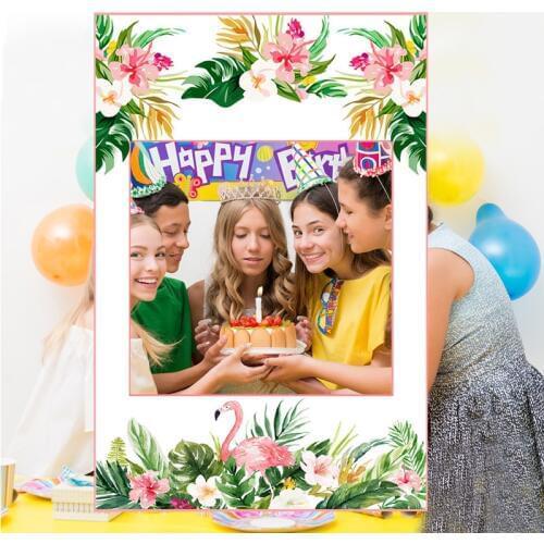 Chicinlife 1Pcs Flamingo Frame Photo Booth Props Birthday Party Decor Wedding Bridal Shower Hawaii Tropical Summer Party Supplie