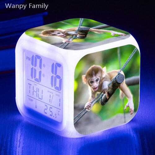 Monkey Alarm Clock 7 Color Luminous Multifunction Digital Alarm Clock For Kids Room Desktop Touch Sensing Electronic Clock