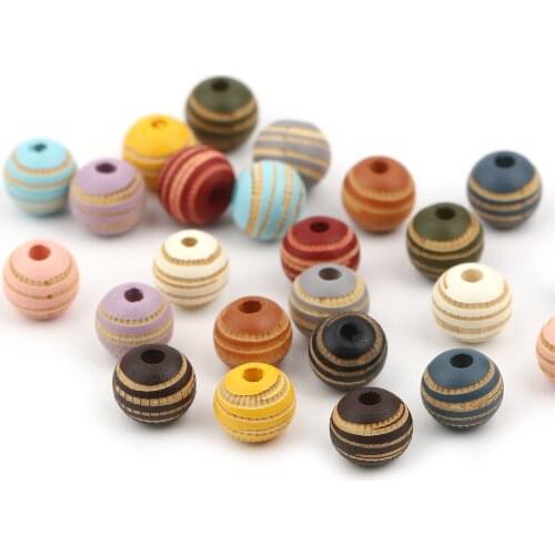 DoreenBeads Retail Wood Spacer Beads Round Dark Orange Stripe DIY Jewelry Finidngs About 10mm Dia., Hole: Approx 2.8mm, 20 PCs