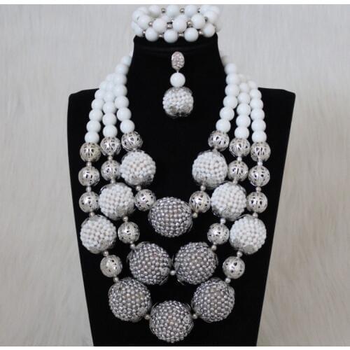 Dudo Jewelry White Bridal Jewelry Set Nigerian African Beaded Balls Jewellery Set Big Design Luxury Jewellery Set For Bride