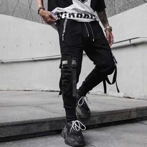 QNPQYX new Spring Hip Hop Joggers Men Black Harem Pants Multi-pocket Ribbons Man Sweatpants Streetwear Casual Mens sports Pants