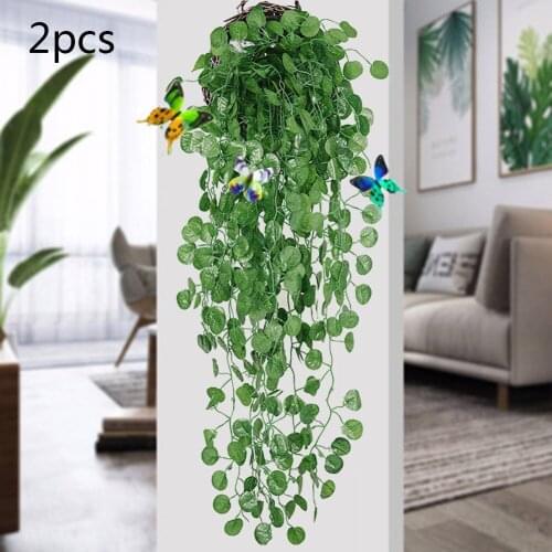 2PC Artificial Hanging Plant Green Vine Leaf Garland Fake Begonia Leaf Rattan Wall Garden Hanging Decoration 90cm