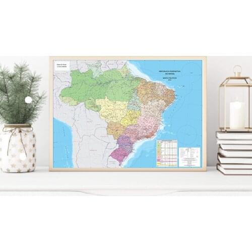 Small Portuguese World Map of Brazil Canvas Political World Map Poster Poster and Prints for Education Office Supplies 59*42cm