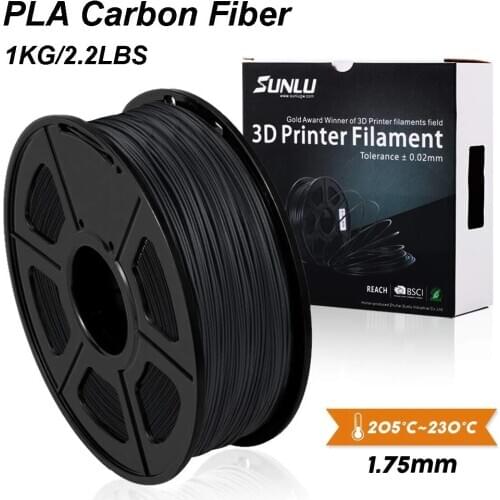 SUNLU PLA Carbon Fiber 3D Printer Filament Dimensional Accuracy 1.75mm+/-0.02mm 1KG (2.2 lb) Spool Black
