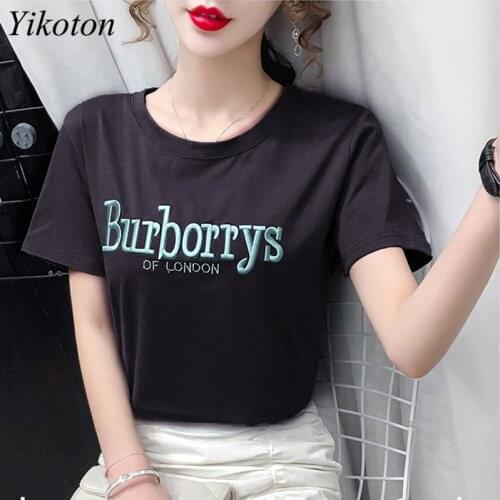 Summer Clothes Women Basic T-shirts Cotton With Short Sleeve Tops Woman T-Shirt Female O-Neck Fashion Letter Embroidery Tee Top