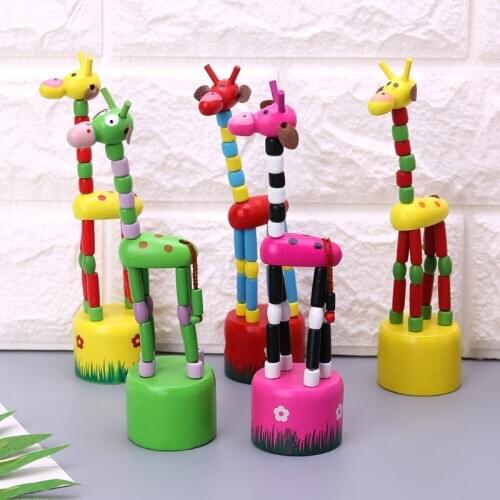Funny Baby Kids Intelligence Developmental Educational Wooden Colorful Rocking Giraffe Toy Dancing Stand Gift F3ME