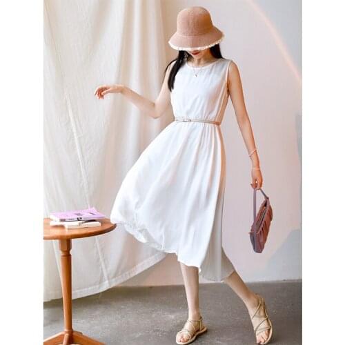 Fashionable Cotton Sleeveless Round Neck Vest Dress Womens Summer 2021 New Loose Mid-length Dress