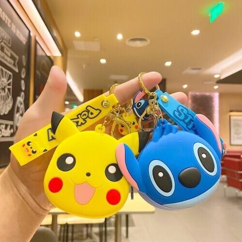 Cartoon Cute Coin Key Case Pendant Data Cable Storage Bag Key Chain New Disney Stitch Minnie Mickey Mouse Coin Purse Keychain