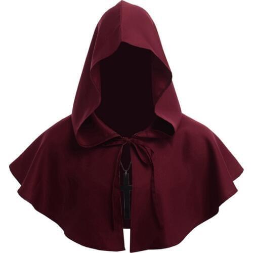 Men Costume Medieval Renaissance Hood Polyester Capelet LARP Mantle Hat Cosplay