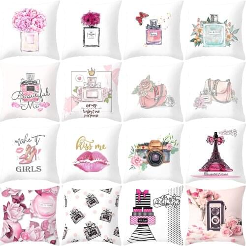 New Hand Painted Cushion Cover Flowers Perfume Camera 45*45cm Fashion Cushion Cover for Sofa Pillow Case Home Decorative