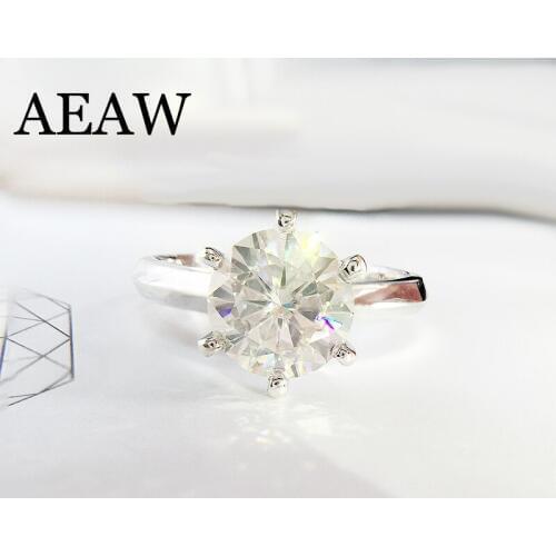 14K White Gold Plated Silver 2.0ct 8mm Round Cut Moissanite Engagement Ring Anniversary Ring Moissanite Ring For Women