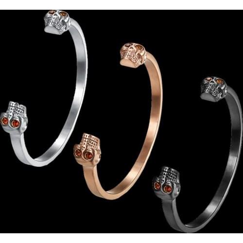 Open Cuff Punk Skull Stainless Steel Bracelets Women Mens Gothic Style Open Bangle Fashion Jewelry