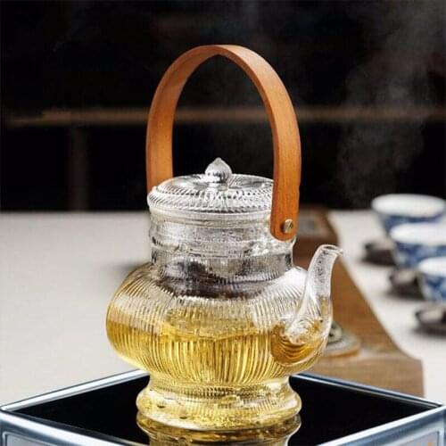 Festive GD Steamed Tea Heat-Resistant Glass Pot Flat Glass White Tea Tea Cooker Large Household Teapot Gong Dao Bei Tea Infuser