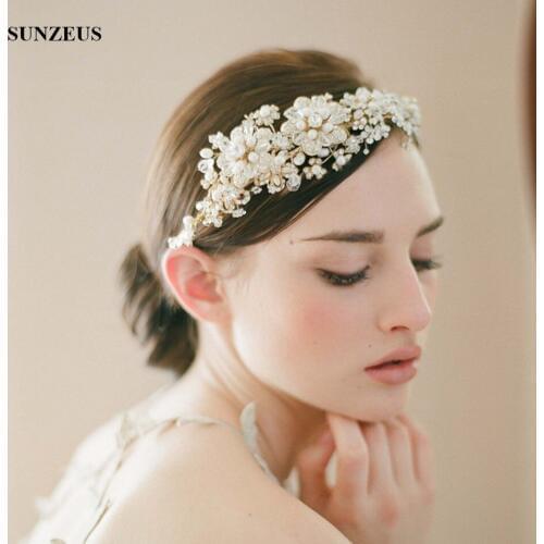 Luxury Hand-made Bridal Headband Pearls Crystal Headpieces High Quality Crown For Brides Gold Wedding Accessory SQ0184