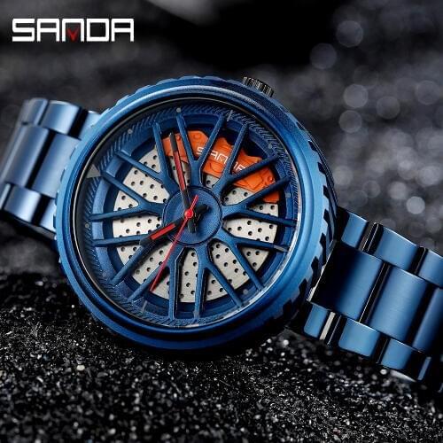 SANDA Fashion Outdoors Leisure Men Watch Stainless Steel Belt Wheel Pattern Waterproof Quartz Wristwatch Relogio Masculino 1042