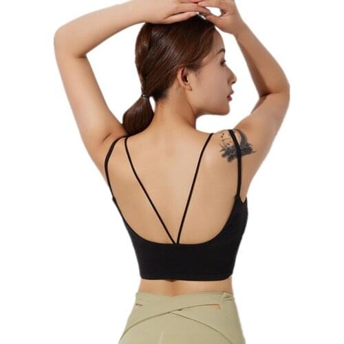 Sports Bra Sexy V-Neck Cross Beauty Back Thin Shoulder Strap Vest Style Big Backless Gathering Fitness Shockproof Yoga Bra