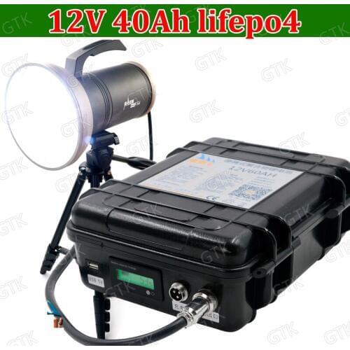 Waterproof 12.8V 12v 40ah lifepo4 lithium battery USB port for Outdoor camping inverter Bright lights car ebike + 6A charger