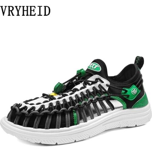 VRYHEID Summer Men Sandals Fashion Handmade Weaving Design Breathable Casual Beach Shoes Outdoor Sandals Women Big Size 36-46