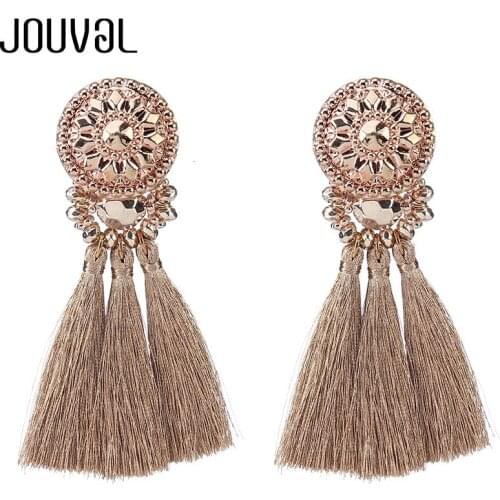 JOUVAL Top Quality Gold/Green/Black Multi Colors Drop Earrings Bohemia Handmade Plastic Beads With Tassel Earrings for Women