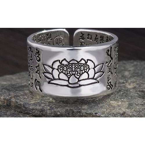Wonlife Vintage Ring Amulet Buddha Lotus Buddhist Chinese Letter Opening Rings Men&Women Good Luck Gift Jewelry Ring