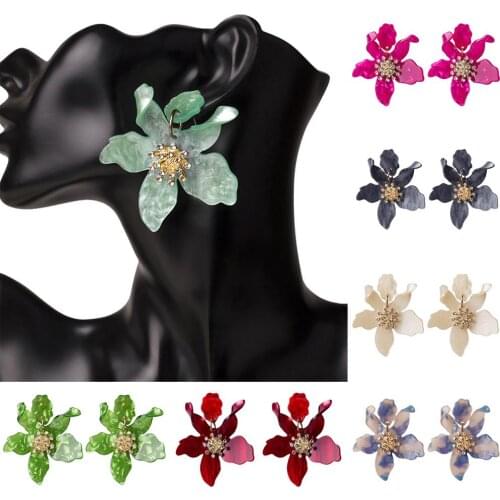 Bohemian Elegant Women Acrylic Flower Studs Earrings Big Statement Studs Earrings Fashion Jewelry Gift
