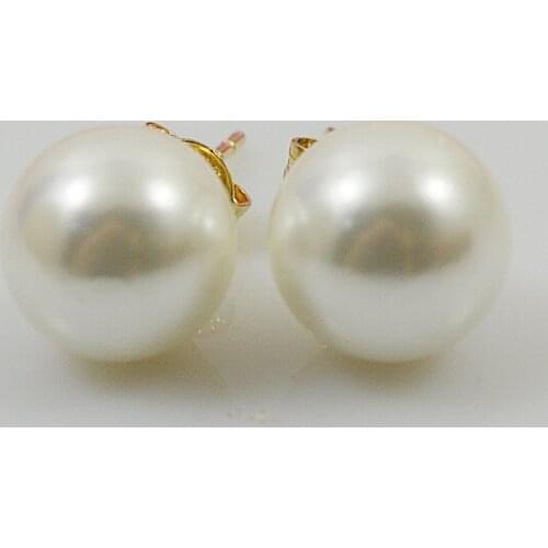 Terisa Women Jewelry 6mm 8mm 10mm 12mm 14mm 16mm 18mm White Natural South Sea Shell Pearl Stud Earrings Gold Color Wedding Gift