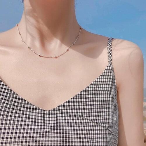 925 Sterling Silver Fashion Jewelry Bohemia Beads Ball Chain Chokers Necklaces for Women Trendy Clavicle Chain Wedding Girl Gift
