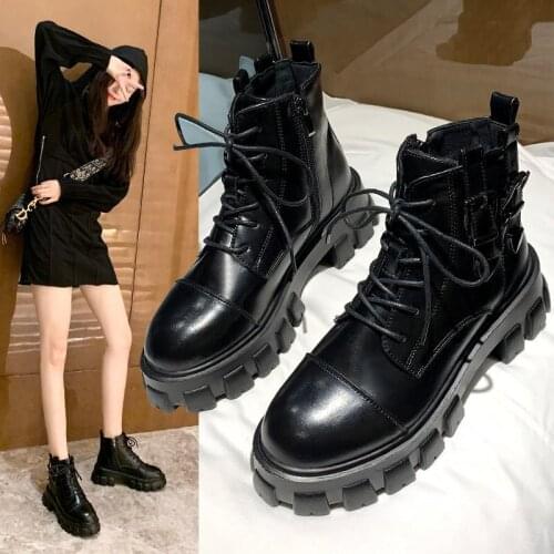 Winter Zipper Boots Thicken Ankle Boots Women Platform Boots PU Leather Combat Boots Lace Up Woman Shoes Botas Mujer Fad