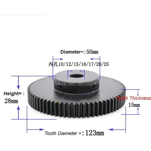 1.5M 1.5Mod Gear Pinion Zipper Rack Spur 80T 80Teeth Bore 10,12,15,16,17,19,20,25mm Right Positive Teeth 45# Steel CNC