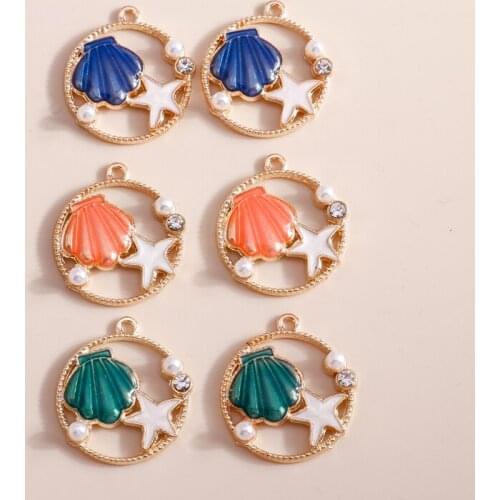 10pcs 24*26mm Ocean Series Hollow Shell Stars Pearl Charms for Jewelry Making Crystal Charms for Diy Pendants Necklaces Earrings