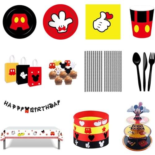 119 pcs Disney Mickey Mouse Birthday Party Decoration Combination Cups Plates Garland Tablecloths Kids Love Prepared For 8 Kid