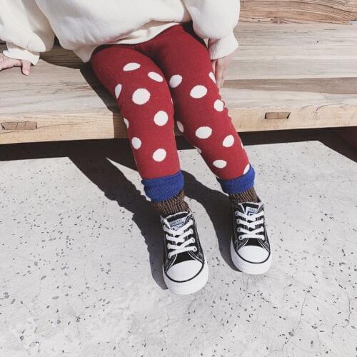 2019 Boys Girl Pants thickening points Leggings Casual Small Spots Combed Cotton Stretch Leggings Children Pants 1-7T