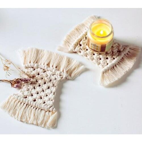 5pcs 10*17cm Handmade Cotton Placemat Macrame Non-slip Insulation Coffee Tea Cup Pad Mats Bohemia Desk Decor Creative Gift