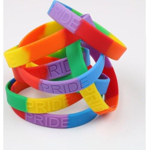 50pc Gay Rainbow LGBT Lesbian Gay Bisexual homeosexuality homosex faggotry homoerotism silicone wristband rubber band bracelet