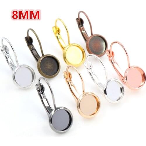 8mm 10pcs 8 Colors Plated French Lever Back Earrings Blank/Base,Fit 8mm Glass Cabochons,Buttons;Earring Bezels