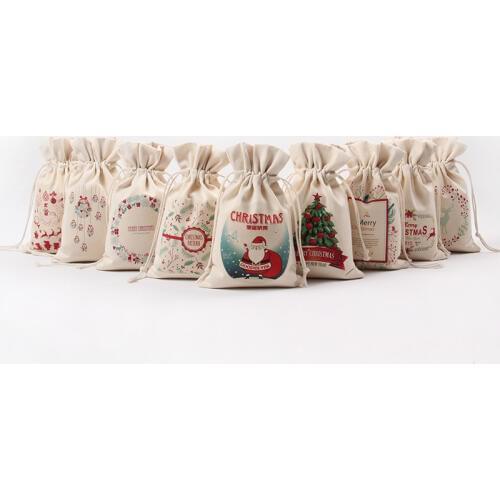 9 Style Christmas Decoration Drawstring Bags Candy Gunny Bag Christmas Decorations For Home Storage Bag Santa Claus,Deer,Tree