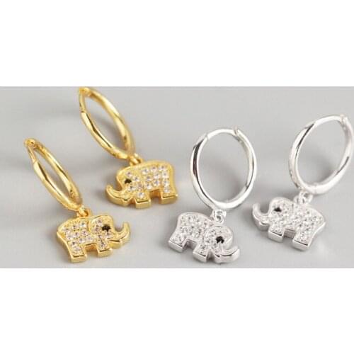 925 Sterling Silver Lucky Elephant Sea Turtle Huggie Hoop Earrings Cute Animal Hanging Prevent Allergy Earring for Women Jewelry