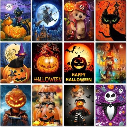 ZOOYA 5D Diamond Painting Halloween Full Square Drill Cartoon Embroidery Cross Stitch Kit Pumpkin Rhinestone Picture Home Decor