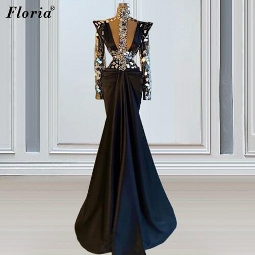 Arabic Black Evening Dresses Mermaid Long Sleeves Formal Evening Gowns Turkish Couture Special Celebrity Dresses For Women Party