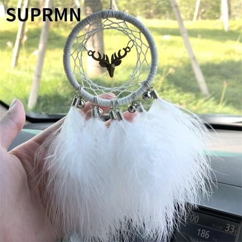 Car pendant dream catcher safe journey car creative car interior decoration rearview mirror feather pendant pendant lady