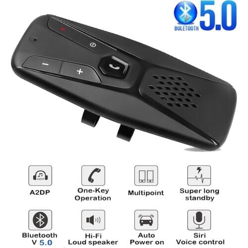 Sun Visor Bluetooth Speaker 5.0 Handsfree Car Kit Stereo Wireless Audio Receiver MP3 Music Player Noise Cancelling Black