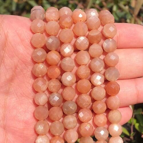 6/8mm Natural Faceted Sunstone Stone Beads Round Loose Beads for Accessories Jewellery Making Diy Bracelet Necklace 7.5